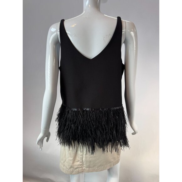 Romeo + Juliet Couture Black Feather Fringe V-Neck Tank Top L - Picture 7 of 16